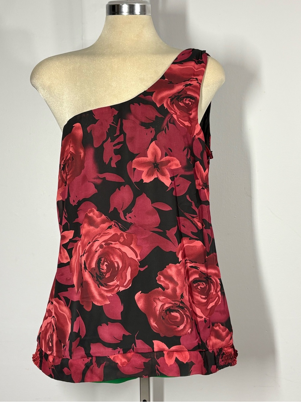Ricki's Black One-Shoulder Dress with Red Floral Print